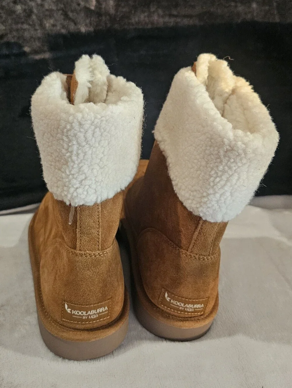 UGG Koolaburra Suede Zip-Front Shearling-Lined Boot in Tan- Size 4